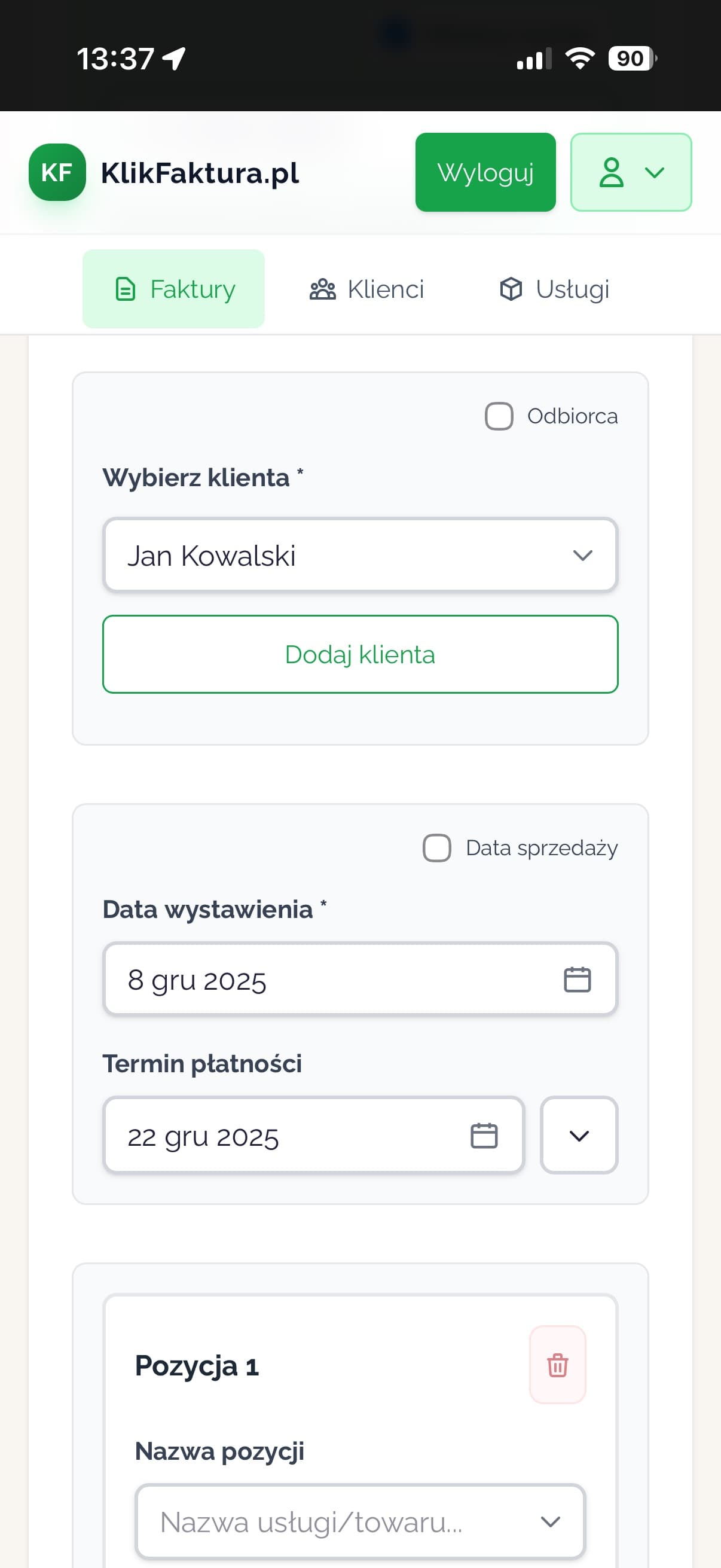 KlikFaktura - aplikacja mobilna do wystawiania faktur